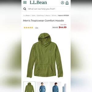L.L. Bean Men's Olive Lightweight Hoodie